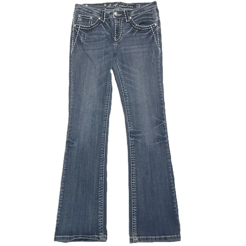 LA Idol USA Jeans Womens Juniors Size 13 Stretch Flare Bootcut Mid Rise Blue